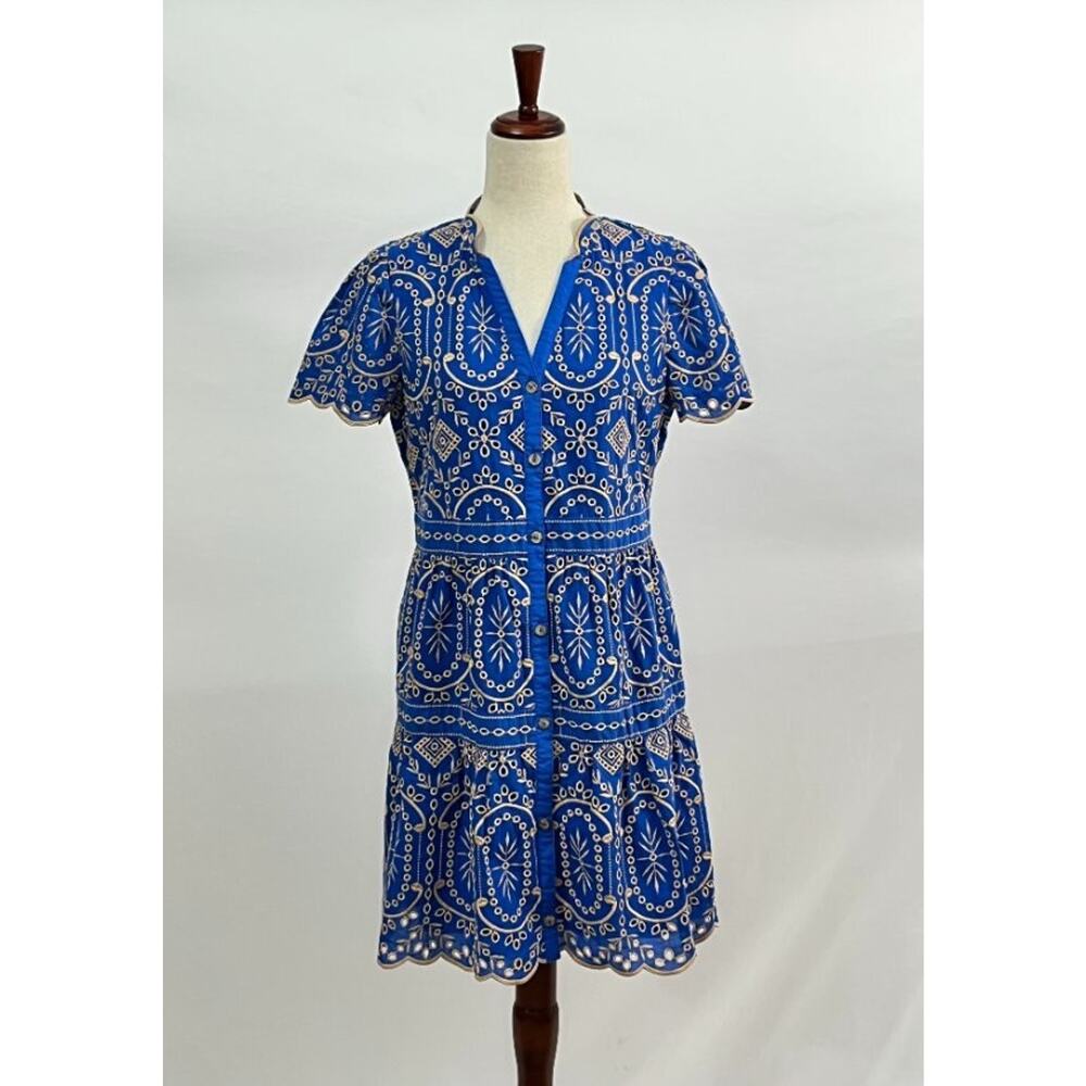 CARTOLINA Nantucket Sz XS Blue Eyelet Short Sleeve Shirt Elsa Dress - Picture 2 of 10